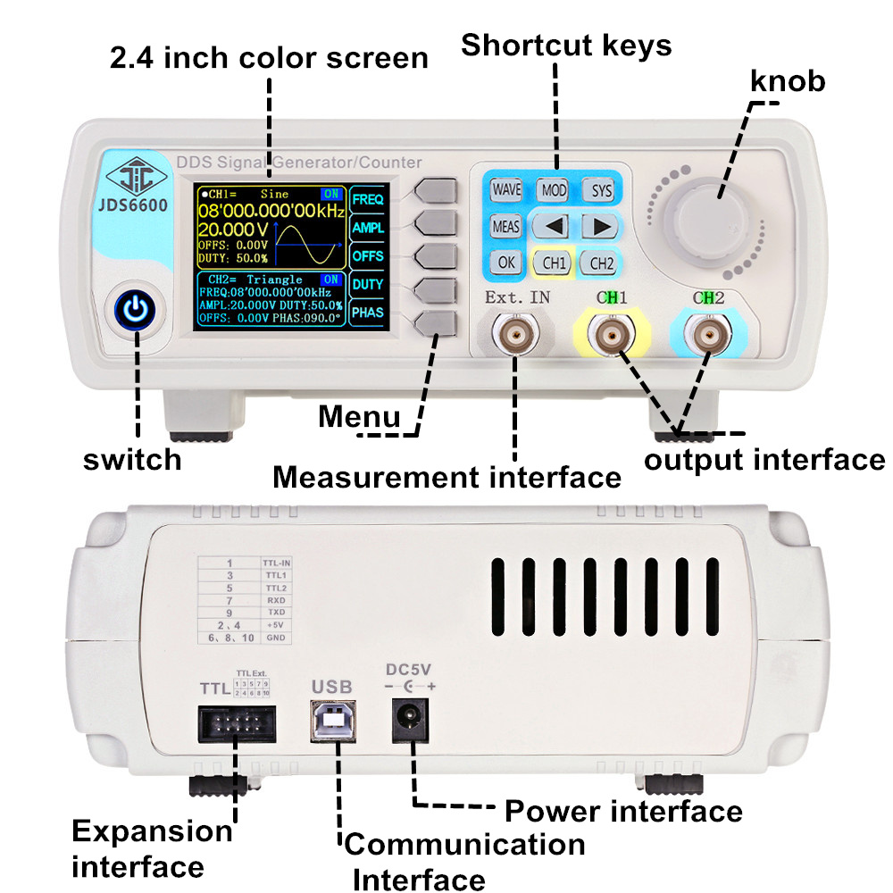 JDS6600 15/30/40/50/60MHz DDS  - Dual Channel Arbitrary Waveform Function Generator 60Mhz recensione e prezzo