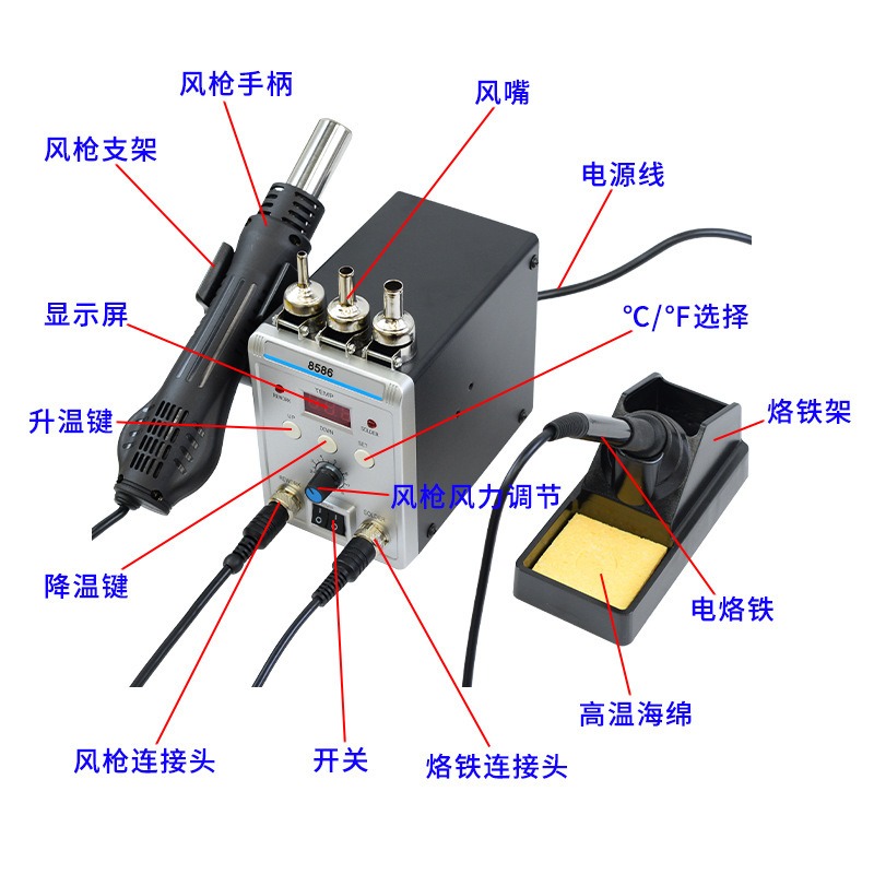 8586 Stazione di saldatura e r - Smd Rework Station Hot Air Soldering 2 In 1 recensione e prezzo